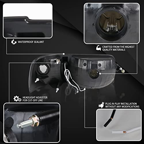 Autozensation Compatible With 1993-1997 Ford Ranger Smoke Lens 1Pc Led Strip Headlights + Corner Lights L + R Pair Headlamp #TOP3