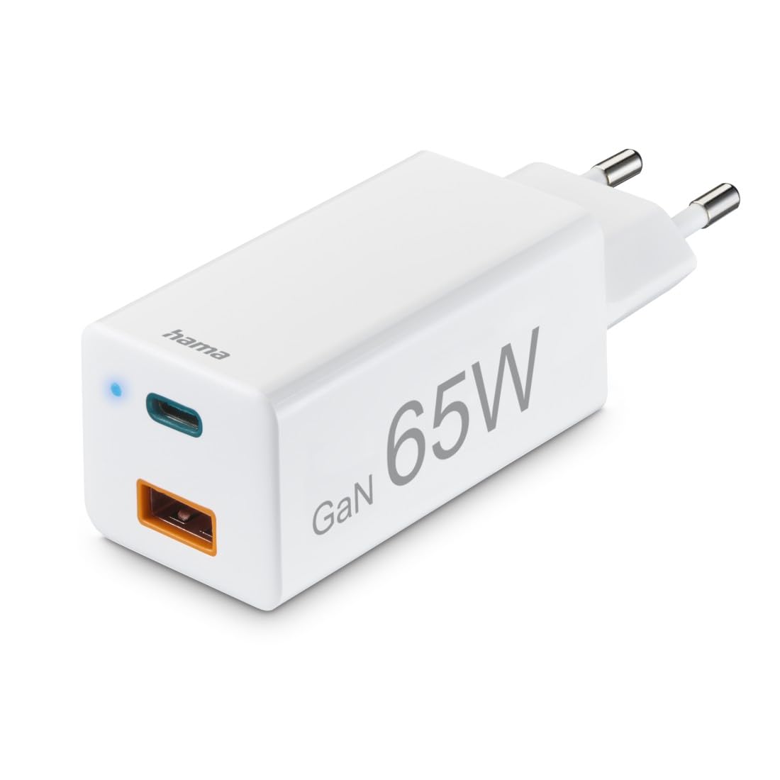 Hama Caricatore USB-C da 65 W (alimentatore di rete a 2 porte USB C + USB A, caricatore rapido con Quick Charge 3.0 e Power Delivery, caricatore USB con tecnologia GaN, caricatore universale per