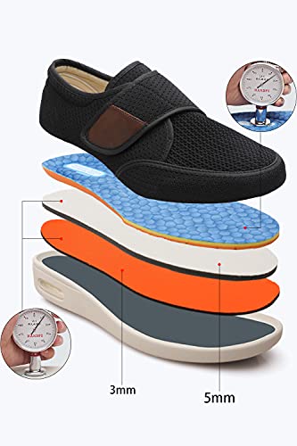 Zumeijia Men's Diabetic Elderly Shoes Large Size Plus Fertilizer Widening Shoes Adjustable Foot Swelling Shoes Non-Slip Double Insole Air Cushion Bottom Walking Shoes Black 10 #TOP1