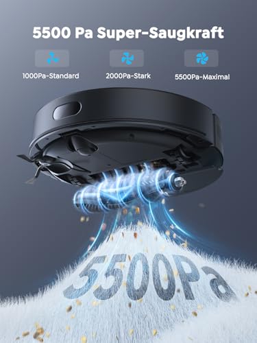 Vyzzle Saugroboter mit Wischfunktion 5500 Pa, Saugroboter mit Absaugstation3.5L, Staubsauger Roboter für Tierhaare Teppich Böden, APP Steuerung, Alexa & Google Assistant Sprachsteuerung (Schwarz)