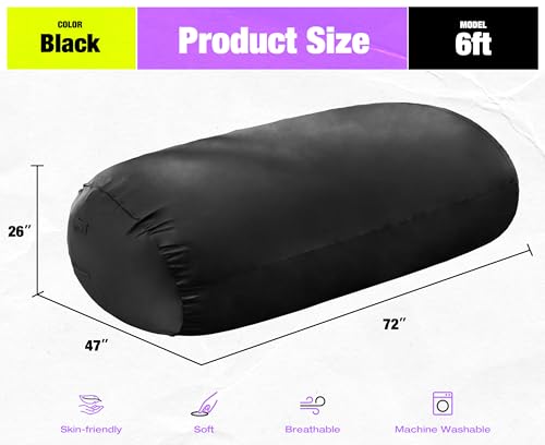 Image of Hobestluk 6FT Bean Bag Chair Large Beanbag Lounger with Removable Cover Adult Bean Bag Chair with Portable Handle Desgin for Living Room Bedroom (Black, 6FT)