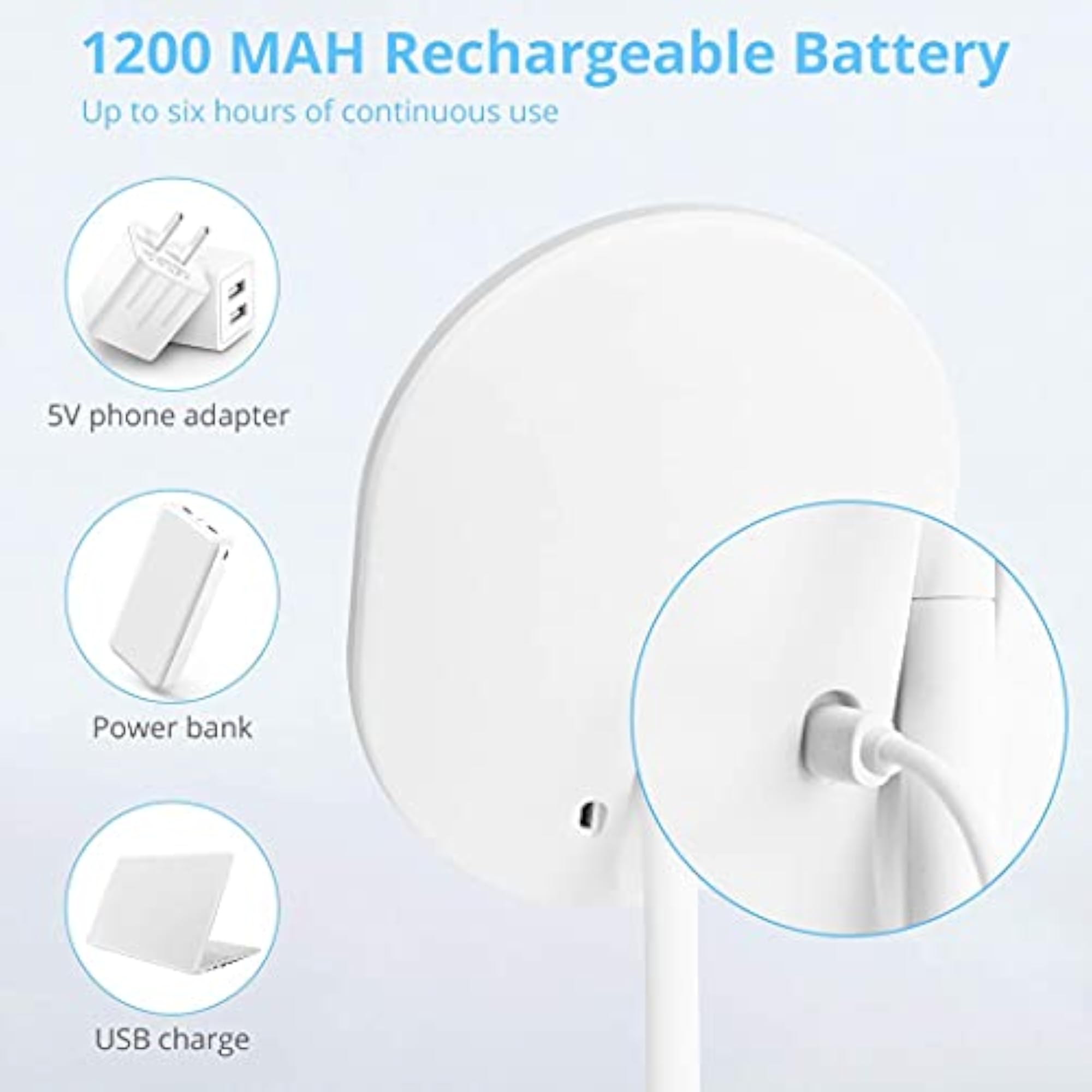 Portable USB Rechargeable Foldable Vanity Mirror with LED Light
