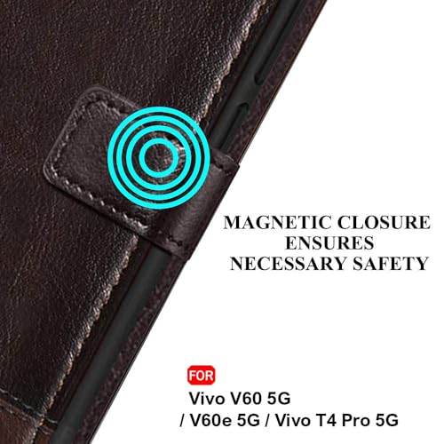 Image of TheGiftKart Flip Back Cover Case for Vivo V60 5G / V60e 5G / Vivo T4 Pro 5G | Dual-Color Leather Finish | Inbuilt Stand & Pockets | Wallet Style Flip Back Case Cover (Faux Leather, Coffee & Brown)