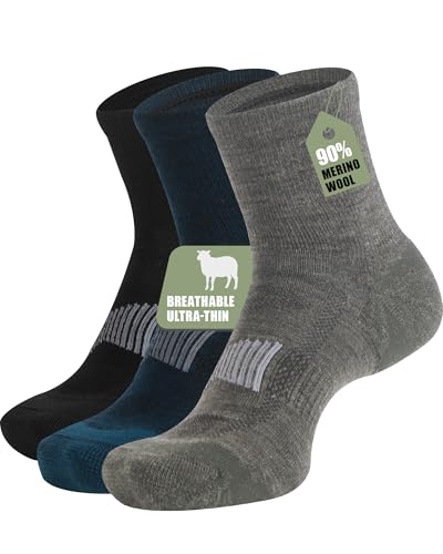 Image of 90% Merino Wool Socks for Men Athletic Ankle Socks for Women with Arch Support Breathable Soft Wool Ankle Socks,3 Pairs