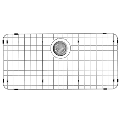 SlimmKISS Sink Protector for Kitchen Sink,27.2 X 13.3 inch Sink Rack,Metal Sink Grate with Strainer,Stainless Steel Sink Grid for Bottom of Sink with Rear Drain Hole Dia 5",Corner Radius 1" by SlimmKISS - Used condition - CA$63.98