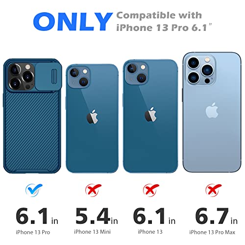 Image of imluckies Compatible with 6.1 inch iPhone 13 Pro Case with Slide Camera Cover, [Back Hard PC & Soft Bumper], Slim Protective & Full Camera Protection Scratch-Resistant Case (Blue)