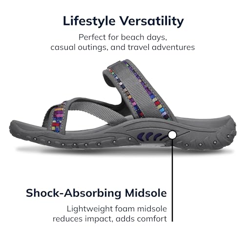 Skechers Women's Reggae-Mad Swag-Toe Thong Woven Sandal, Grey, 8
