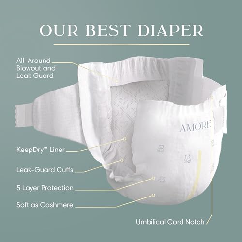 Image of Pampers Amore, Size 1 (8-14 lbs), 82 Count, Our Best Diaper - Hypoallergenic & Fragrance Free, Up to 100% Leakproof, Soft as Cashmere