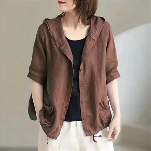 Women's Cotton Linen Jacket – Spring Summer Hooded Short Coat Plus Size Loose Fit Lightweight Cardigan3