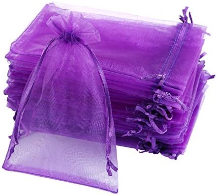 Naler 120 x Organzasäckchen Lila 10x15cm Schmuck Geschenktüten | Feine Organzabeutel zum Befüllen mit Kordelzug für Schmuck, Gastgeschenke, Hochzeit, Taufe & Adventskalender