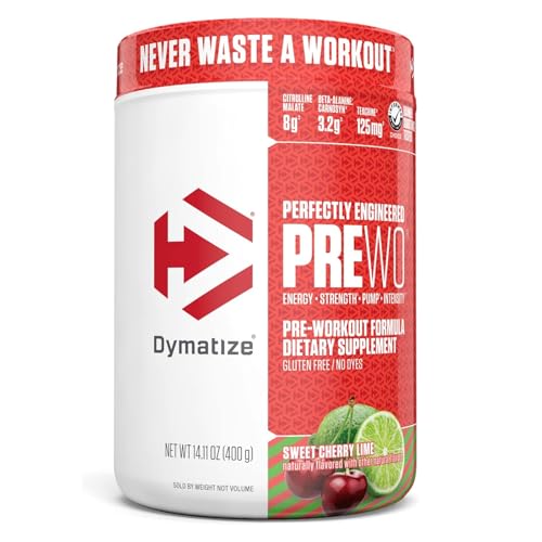 Dymatize Pre Workout Powder with Caffeine, Maximize Energy, Strength & Endurance, Amplify Intensity of Workouts, Sweet Cherry Lime, 14.11 Oz