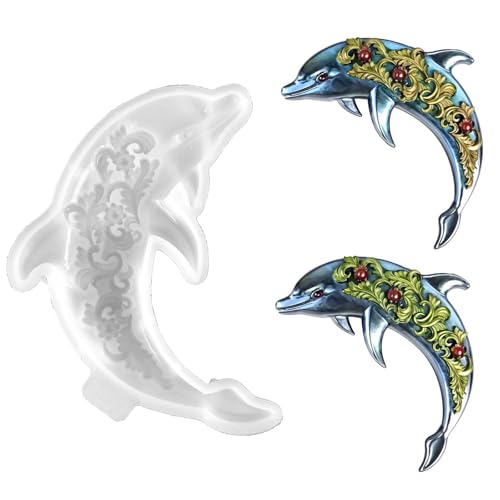 Dolphins Resin Molds Silicone, 3D Animal Epoxy Mold, Marine Wall Art Demoldable Epoxy Resin Molds, Thickened Deep Epoxy Molds for Epoxy Resin Casting, Wall Hanging, DIY Craft, Door Decor