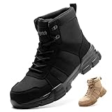Bawalon Steel Toe Safety Boots Mens Womens Lightweight Breathable Work Trainers with Non-Slip Construction for Industrial Use Black UK 10 EU 44