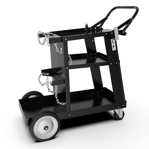 JYHNHYJ Welding Cart, 3 Tiers Welding Carts with Wheels and Gas Bottle Storage for TIG/MIG Welder and Plasma Cutter, 220 Lbs Capacity, Black