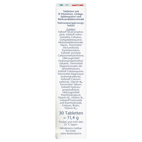 Doppelherz Stress - gute Nerven - mit den Vitaminen B1 & B5, mit Extrakt aus Melissenblättern & Ginkgo Biloba - 30 Mini-Tabletten