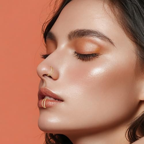 18G/16G Nose Rings Hoop and 20g Nose Studs Sets for Women Men, Hypoallergenic 316L Surgical Steel Hinged Clicker Segment CZ Nose Hoops Double Hoop Nose Ring Septum Lip Helix Cartilage Daith Tragus Sleeper Earrings Gold Silver L Shape/Corkscrew Nose Studs Nostril Small Piercing Jewelry, Pack of 4Pcs4