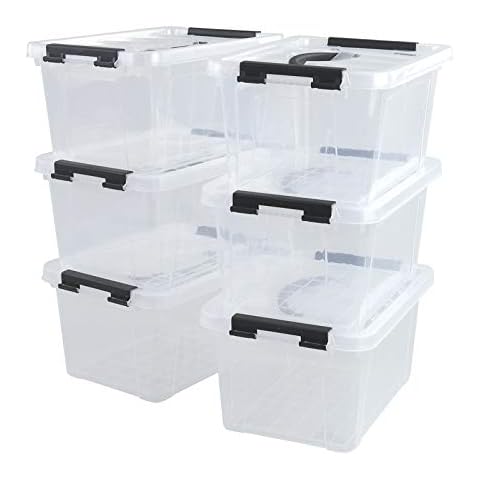 CadineUS Organizing Boxes Clear, Latching Storage Bin with Handle, Set of 6 Cover