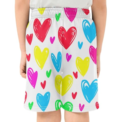 J JOYSAY Colorful Heart Shape Boys Athletic Shorts Kids Youth Casual Shotrs with Elastic Waistband Pockets3