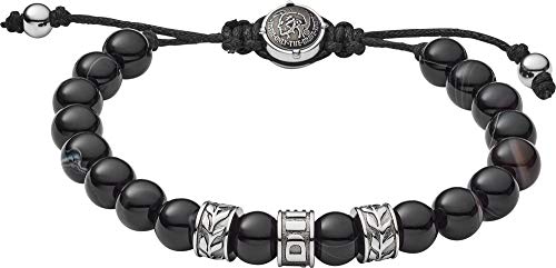 Diesel Bracciale Per Uomo Perline, 16,5 Cm-25 Cm Nero Bracciale Semi-Prezioso, Dx1101040