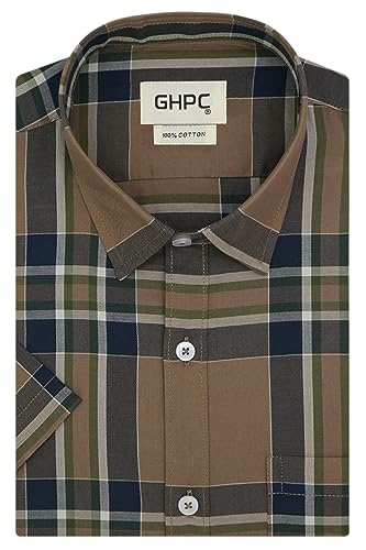 Image of GHPC 100% Cotton Checkered Half Sleeves Regular Fit Formal Shirt for Men
