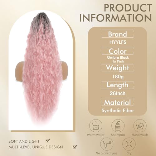 Image of Claw Clip Ponytail Extension 26In Long Wavy Curly Hair,Ombre Pink