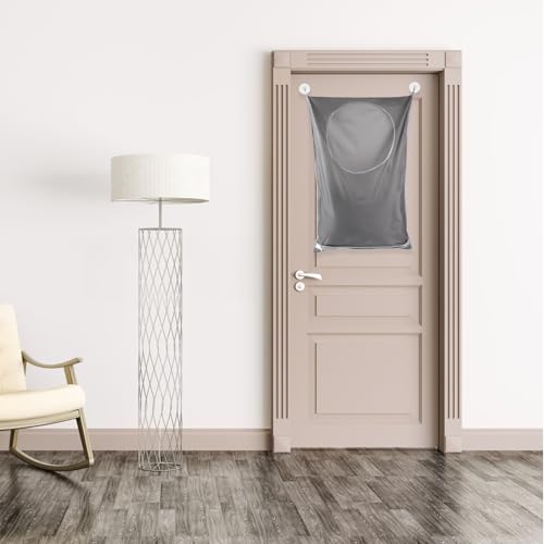2 Stück Wäschesack zum Aufhängen, Wäschesäcke zum Aufhängen, Platzsparend Wäschebeutel Schmutzwäsche, Wäschekorb Hängend mit Edelstahl Türhaken, für Wandschränke, Türen, Wände(Grau) – Bild 5
