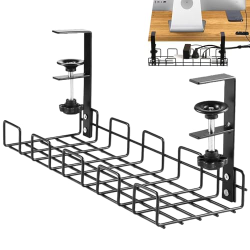 Bandeja de gestión de cables para debajo del escritorio, soporte de almacenamiento que ahorra espacio, gestión de cables debajo del escritorio con abrazadera, para estación de carga, organización de