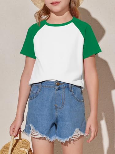 Image of Imily Bela Kids Girls T Shirts Casual Raglan Short Sleeve Crewneck Color Block Summer Tees 5-14 Years