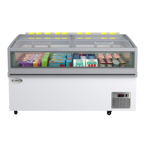 KoolMore 59 in. 20 cu. ft. Commercial Island Chest Freezer and Refrigerator, Convertible with Sliding Glass Lids, Auto Defrost, LED Lighting, White