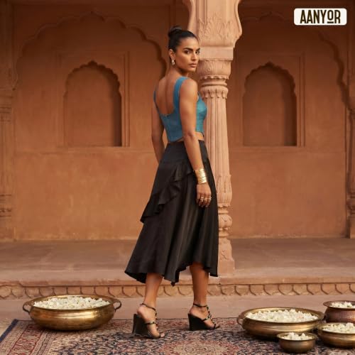 Image of Women's Corset-Style Raw Silk Crop Top | Structured Sleeveless Blouse with Built-in Padding & Back-Open Closure | Doubles as Western Top & Saree Blouse