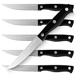 Harriet Steak Knife Set, Serrated Steak Knives Set of 6, Full Tang German Stainless Steel Steak Kniv