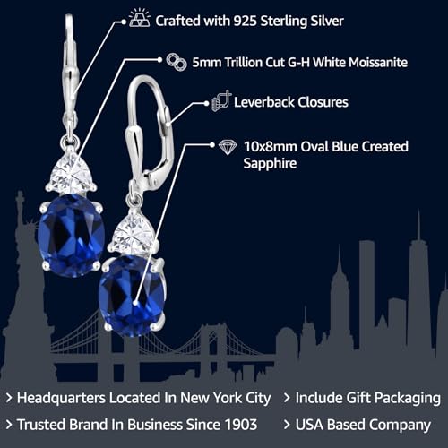 Gem Stone King 4-6 Cttw Leverback Dangle Earrings For Women | Gemstone Birthstone | 925 Sterling Silver | Oval 10X8MM | Trillion 5MM | Elegant Drop Design | Gift for Her Wife Mom2