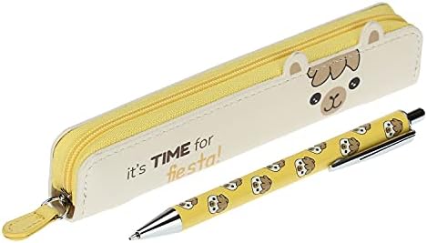 THUN – Astuccio Donna Juan con Penna con Apertura a Giro, Decorato con Orecchie Sagomate – Set Cancelleria – Linea Teddy Friends – Ecopelle, Penna in Acciaio Inossidabile e Ottone – 16,5 x 2 cm