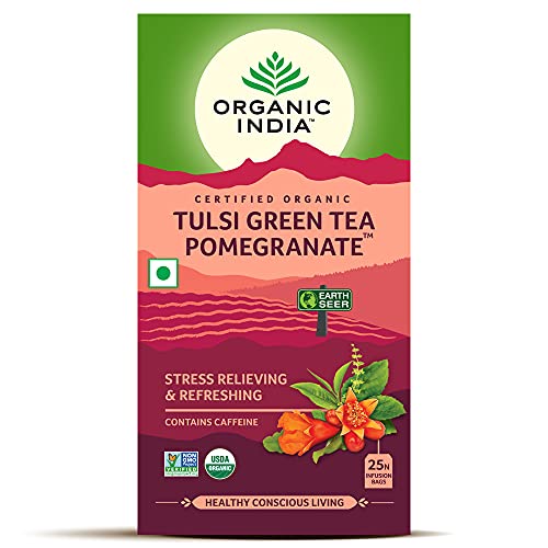 Organic India Tulsi Green Tea, Pomegranate, 25 Tea Bags