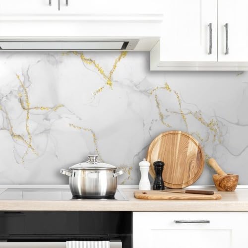 Papel de Parede Mármore Dourado 10mx 45cm Autoadesivo Adesvio Antichama Antimancha Revestimento Impe