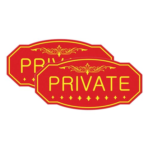 All Quality Victorian Private Wall or Door Sign - Durable Material (Red/Yellow) - Large 5" x 10" (2 Pack)