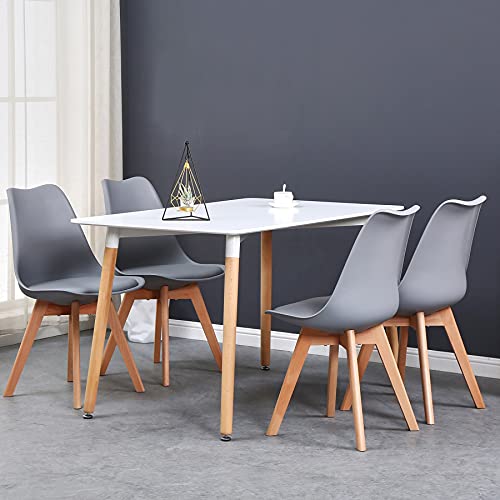 BenyLed Table de Salle à Manger Rectangle avec 4 Chaises de Cuisine Moderne et Chaises de Tulipes Rembourrées Ensemble de Meubles pour la Mmaison, Le Bureau, la Cuisine, Le Balcon (Blanc+Gris) Cover