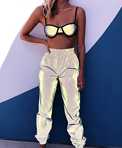 Aibearty Women Reflective Pants Casual Dance Sport Track Trouser Sweatpants Jogger Pants Party Festival Rave Outfit Gray #TOP1