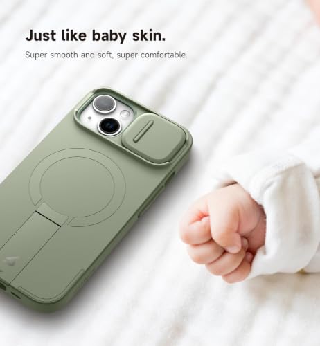 Image of SURITCH for iPhone 15 Case with Magnetic Camera Slide Cover and Adjustable Kickstand, Compatible with MagSafe, Shockproof Bumper Case Slim Protective Cover 6.1 Inch, Green