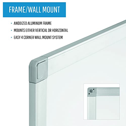 Mastervision Ayda Magnetic Steel Dry Erase White Board, 18" X 24", Aluminum Frame, Wall Mounting Kit #TOP3