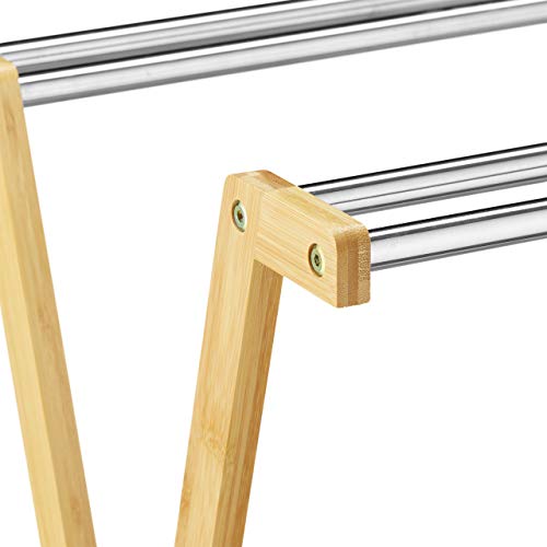 Relaxdays Portatoallas de Pie Balda, 5 Barras, Bambú, Acero Inoxidable, Toallero con Repisa Baño, 87x58,5x36 cm, Natural - imagen 6