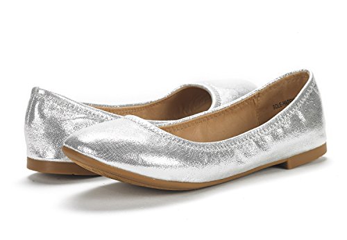 DREAM PAIRS DREAM PAIRS Women's Sole-Happy Ballerina Walking Flats Shoes,Size 7.5,Silver,Sole-Happy
