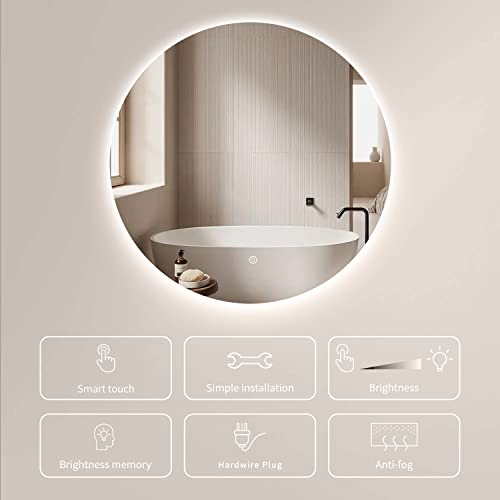 Mirplus 24 Inch Round Bathroom Mirror,Led Light Bathroom Mirror For Wall,Adjustable Brightness Vanity Mirror,Classic Backlight Round Wall Mirror With Anti Fog,Smart Mirror For Bathroom/Bedroom/Hotel #TOP1
