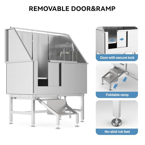 GAOMON-50-Dog-Bathing-StationProfessional-Stainless-Steel-Dog-Washing-Station-for-Large-Dogs-Dog-Grooming-Tub-Bathtub-with-Soap-Box-Removable-RampFaucetWashing-Sink-for-Home GAOMON 50 Dog Bathing StationProfessional Stainless Steel Dog Washing Station for Large Dogs Dog Grooming Tub Bathtub with Soap Box Removable RampFaucetWashing Sink for Home