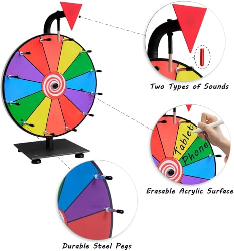 Hooomyai 12 Inch Heavy Duty Spinning Prize Wheel with Iron Base Stand, 12 Slots Tabletop Spin Wheel Spinner with Dry Erase Markers and Eraser for Classroom Trade Show Carnival Party Games