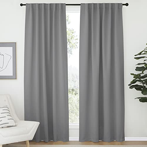 NICETOWN Blackout Curtain Panels Window Draperies - (Silver Grey Color) 52x84 inch, 2 Pieces, Insulating Room Darkening Blackout Drapes for Bedroom Silver Grey 52"W x 84"L (Pack of 2)