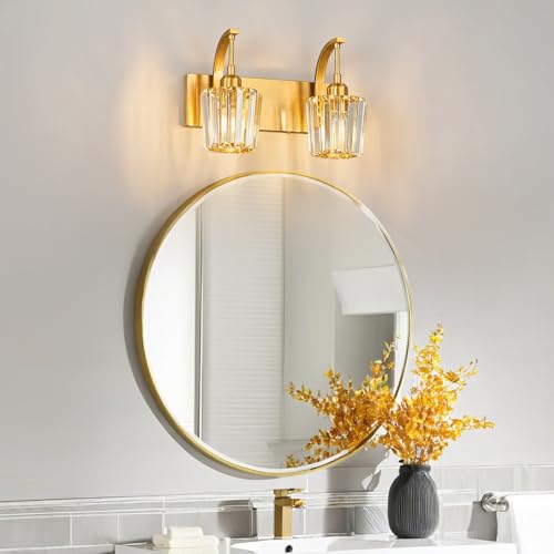 FDPBY Modern Bathroom Vanity Light, 2-Light Gold Wall Sconce with Crystal Accents, Over Mirror Bathroom Lighting Fixture, 13.77" Long Dimmable Vanity Lamp for Makeup, Easy Installation by FDPBY - Image 3