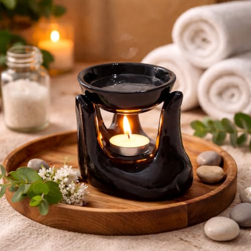 Pure Source India Black Ceramic Handtype Aroma Burner with 1 Tea ...