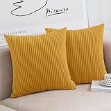 Moonlight Bedding Cushions with Covers Included 45 x 45 cm Pack of 2 (2 Ochre Covers, 2 Inserts) Decorative Stripe Throw Pillow Cases with Invisible Zipper for Living Room Bed Sofa18 x 18 inches