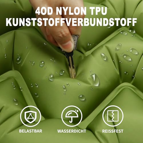 Camping Isomatte Selbstaufblasend, Ultraleicht Aufblasbare Matratze mit integrierten Kopfkissen, Kleines Packmass Aufblasware Luftmatratze, Fußpresse Pumpe, Faltbar Campingmatratze für Outdoor – Bild 6
